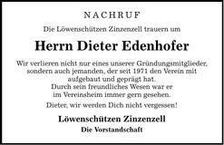 Traueranzeige Dieter Edenhofer