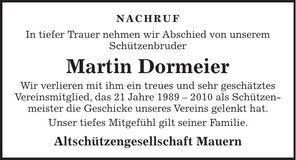 Traueranzeige Martin Dormeier