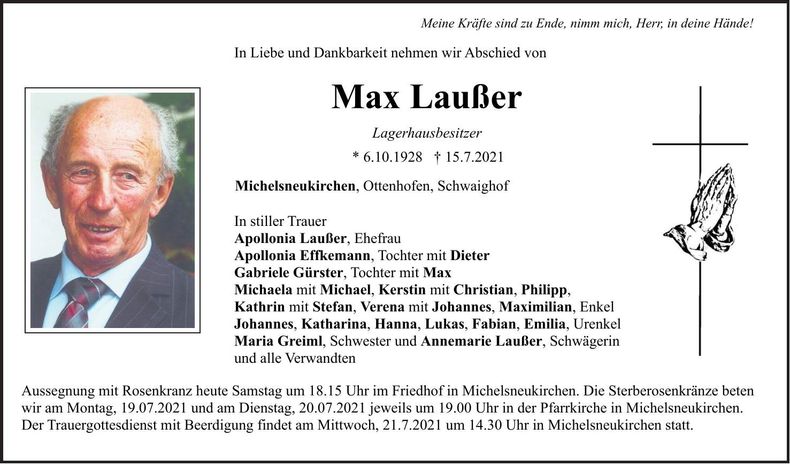 Traueranzeige Max Laußer