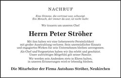 Traueranzeige Peter Ströher