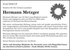 Traueranzeige Hermann Metzger