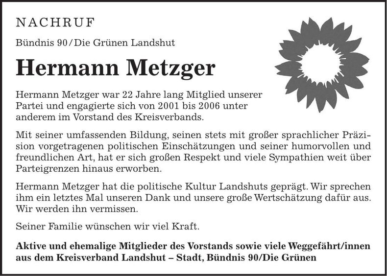 Traueranzeige Hermann Metzger