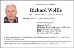 Traueranzeige Richard Wölfle