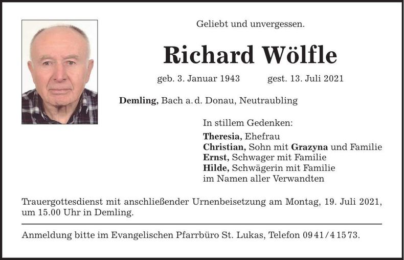 Traueranzeige Richard Wölfle