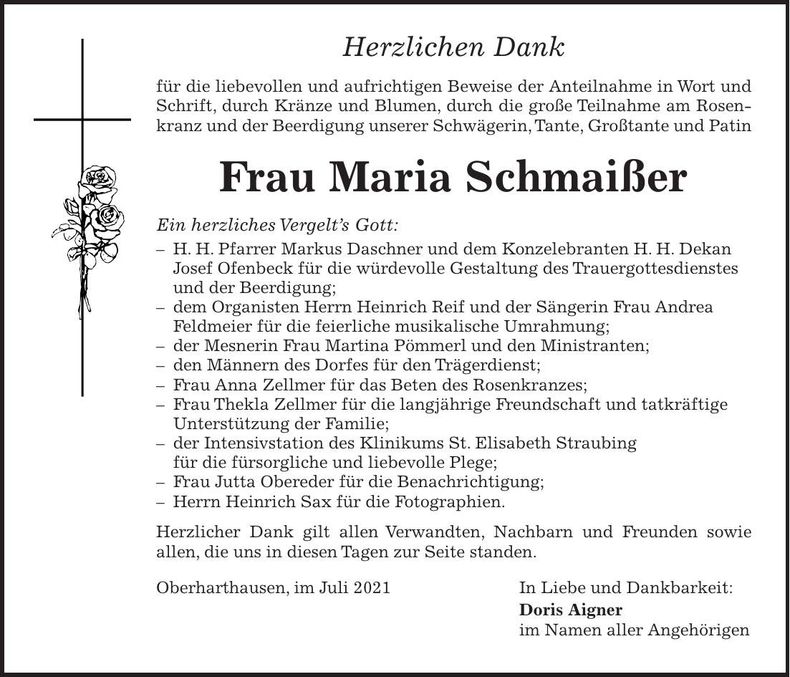 Traueranzeige Maria Schmaißer