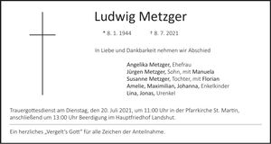 Traueranzeige Ludwig Metzger