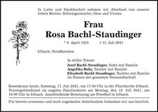 Traueranzeige Rosa Bachl-Staudinger