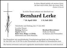 Traueranzeige Bernhard Lerke