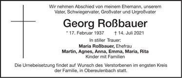 Traueranzeige Georg Roßbauer