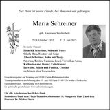 Traueranzeige Schreiner Maria