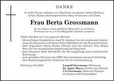 Traueranzeige Berta Grossmann