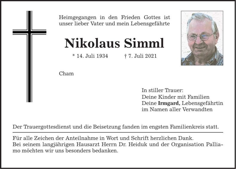Traueranzeige Nikolaus Simml