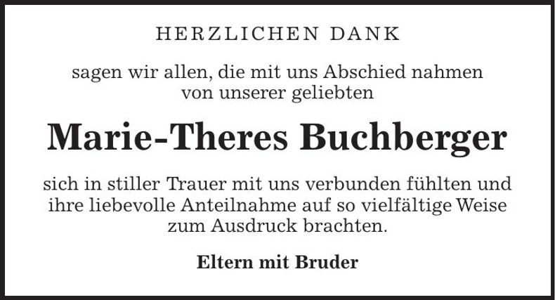 Traueranzeige Marie-Theres Buchberger