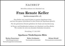 Traueranzeige Renate Keller