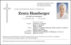 Traueranzeige Zenta Hamberber