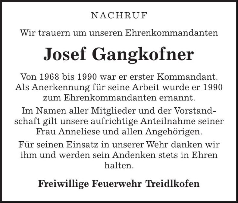 Traueranzeige Josef Gangkofner