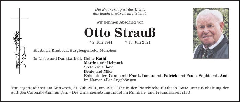 Traueranzeige Otto Strauß