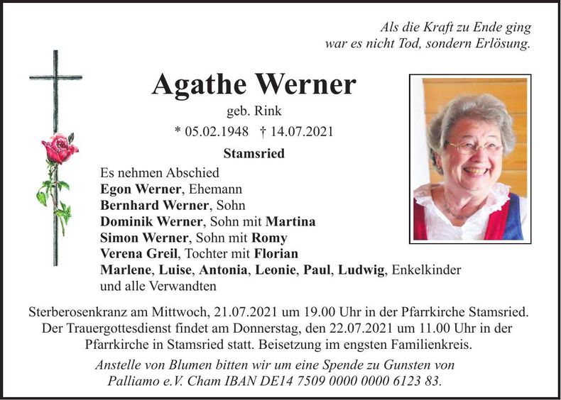 Traueranzeige Agathe Werner