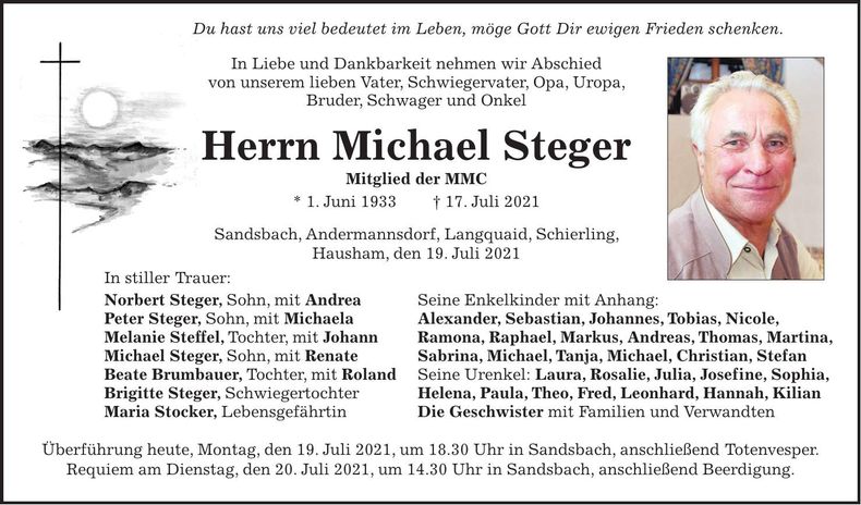 Traueranzeige Michael Steger