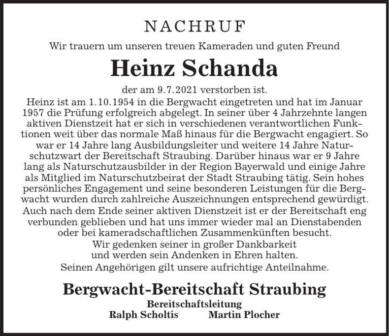 Traueranzeige Heinz Schanda