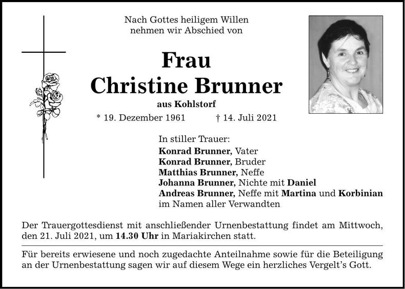 Traueranzeige Christine Brunner