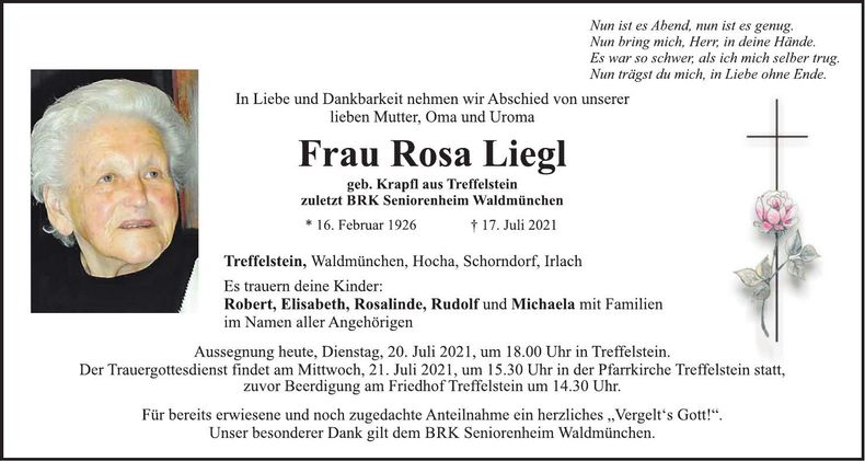 Traueranzeige Rosa Liegl