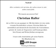 Traueranzeige Christian Haller