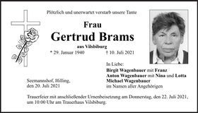 Traueranzeige Gertrud Brams