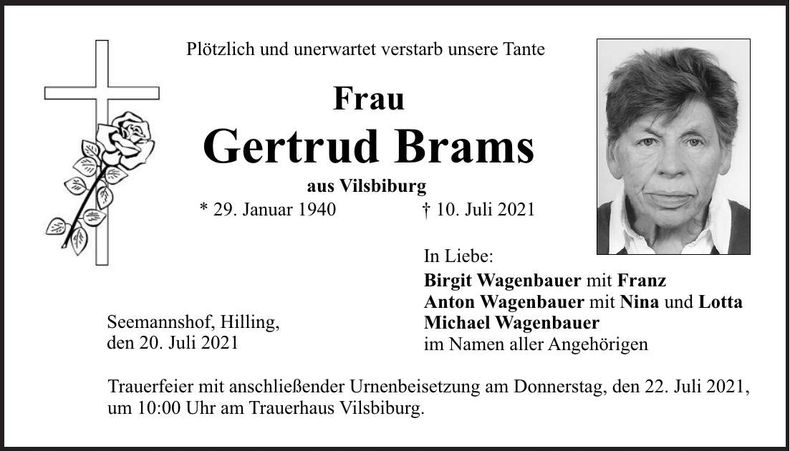 Traueranzeige Gertrud Brams