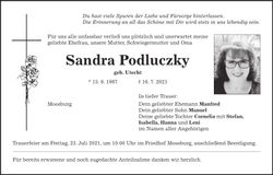 Traueranzeige Sandra Podluczky