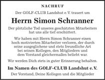 Traueranzeige Simon Schranner