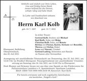 Traueranzeige Karl Kolb