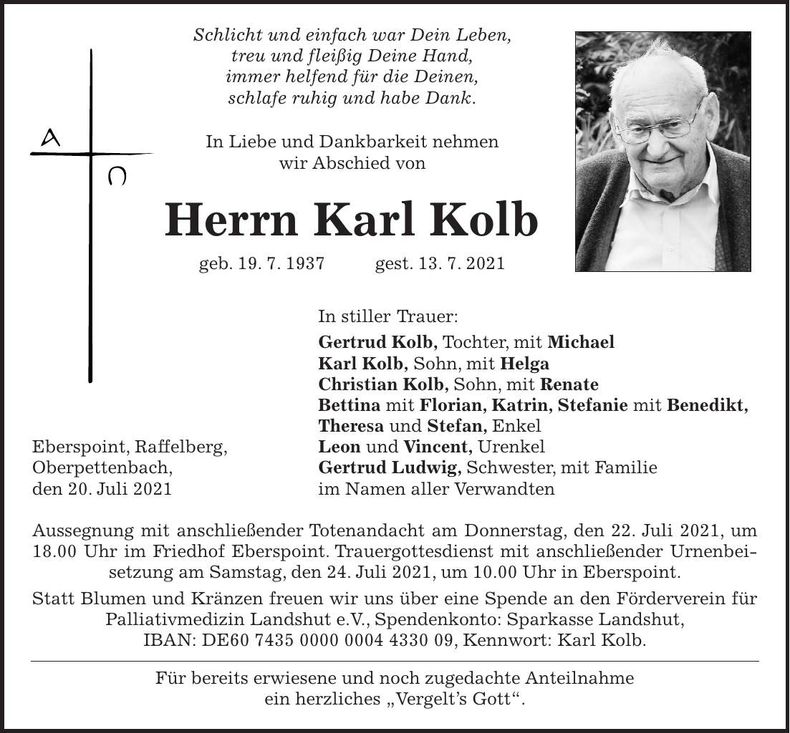 Traueranzeige Karl Kolb
