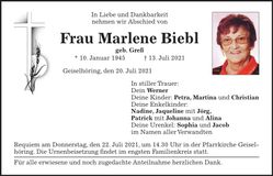 Traueranzeige Marlene Biebl