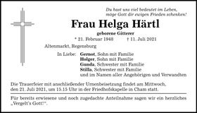Traueranzeige Helga Härtl