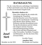 Traueranzeige Josef Sirtl