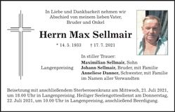 Traueranzeige Max Sellmair