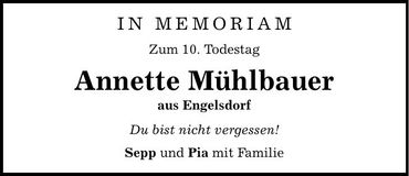 Traueranzeige Annette Mühlbauer