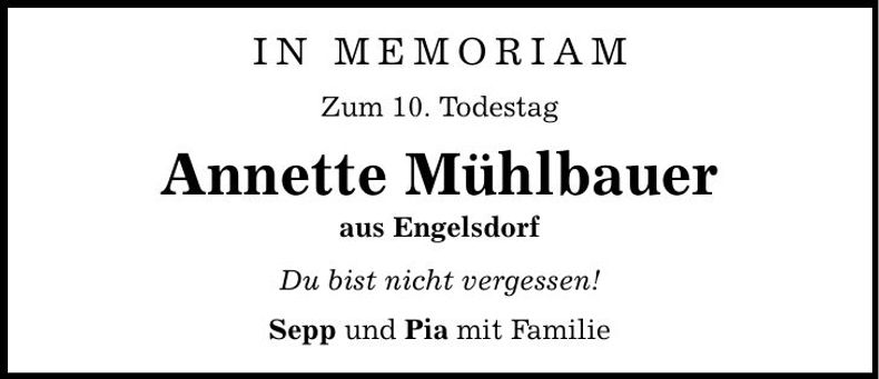 Traueranzeige Annette Mühlbauer