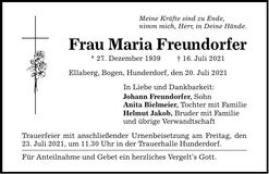 Traueranzeige Maria Freundorfer