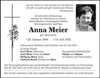 Traueranzeige Anna Meier
