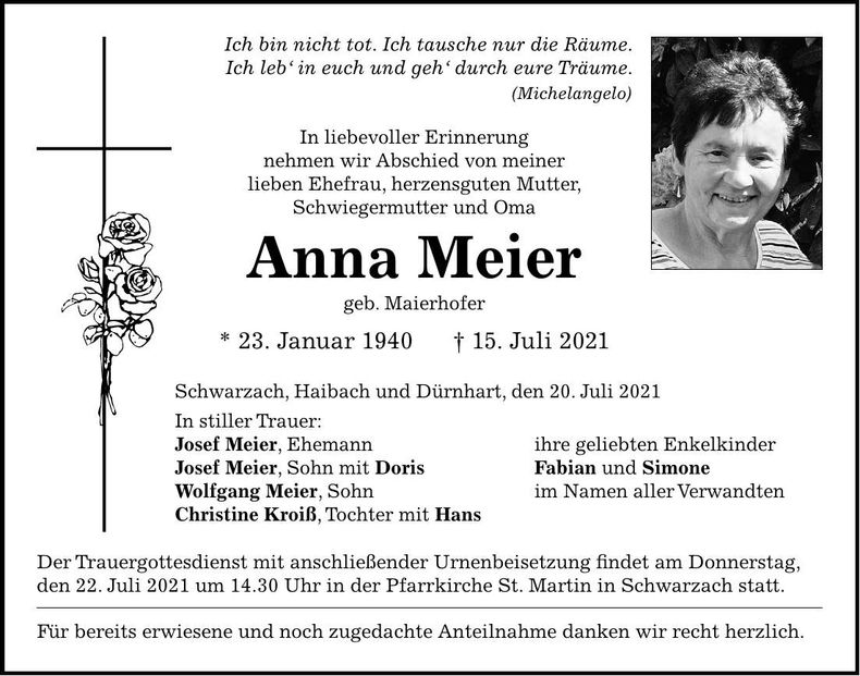 Traueranzeige Anna Meier