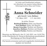 Traueranzeige Anna Schneider