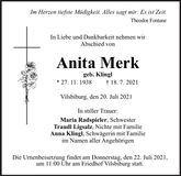 Traueranzeige Anita Merk