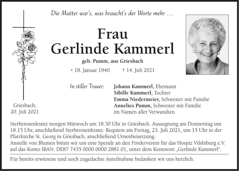 Traueranzeige Gerlinde Kammerl