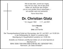 Traueranzeige Christian Dr. Glatz