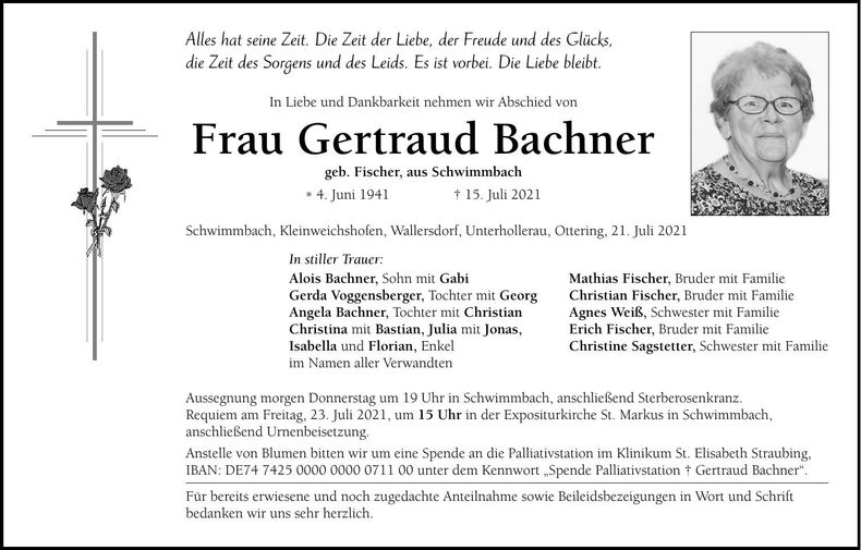 Traueranzeige Gertraud Bachner