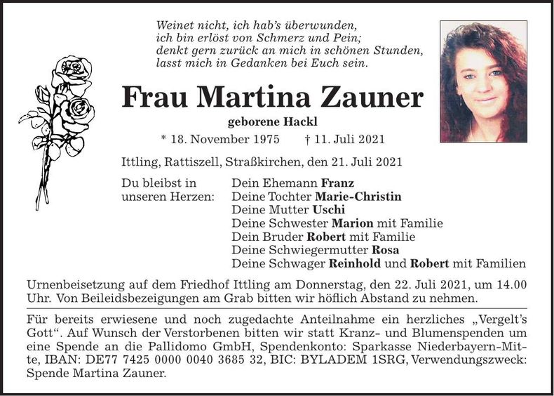Traueranzeige Martina Zauner