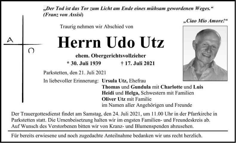 Traueranzeige Udo Utz