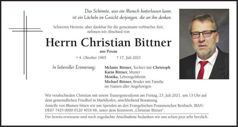 Traueranzeige Christian Bittner